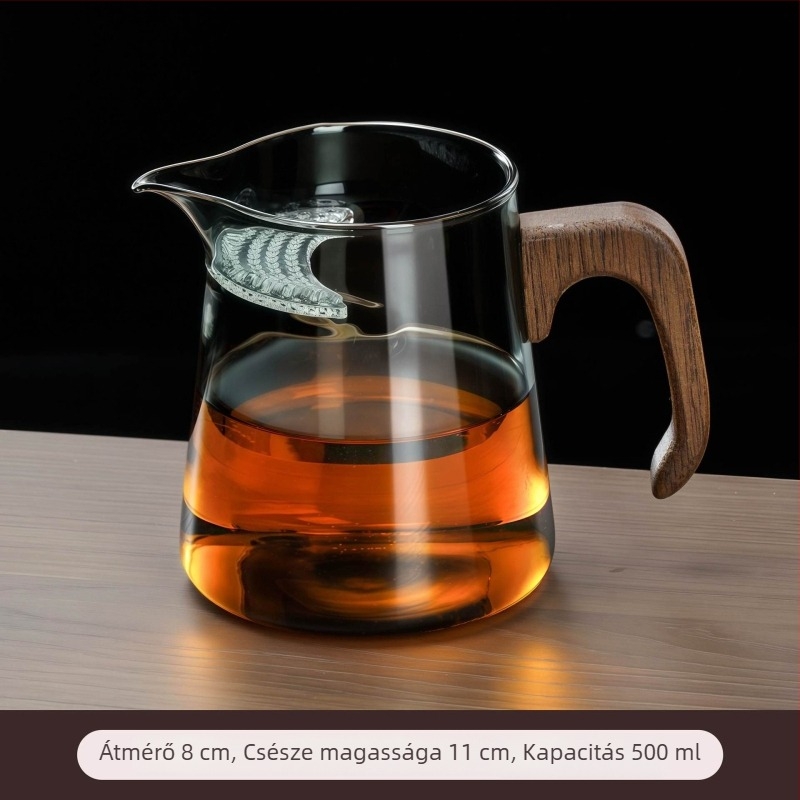 Vastagított boroszilikát üvegből készült holdszerű teáscsésze beépített szűrővel és tea-víz elválasztóval, zöld tea infúzióhoz