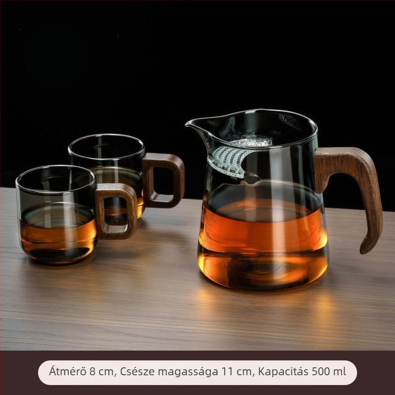 Vastagított boroszilikát üvegből készült holdszerű teáscsésze beépített szűrővel és tea-víz elválasztóval, zöld tea infúzióhoz