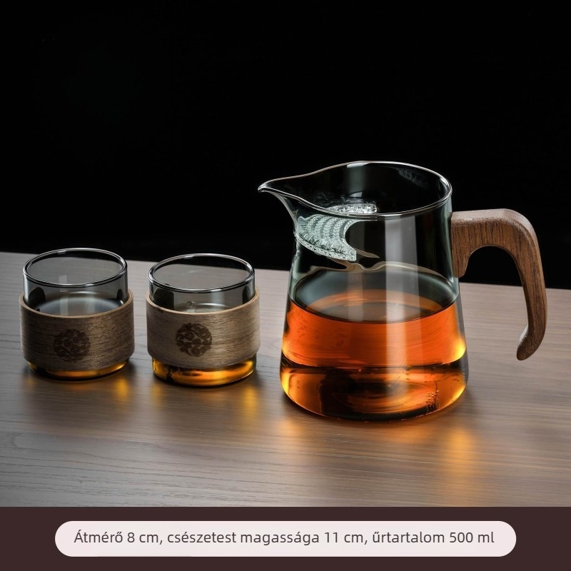 Vastagított boroszilikát üvegből készült holdszerű teáscsésze beépített szűrővel és tea-víz elválasztóval, zöld tea infúzióhoz