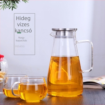 Otthoni használatra tervezett üveg kancsó, nagy kapacitású, hőálló, gyümölcsléhez és hideg vízhez, négyszögletes fogantyúval