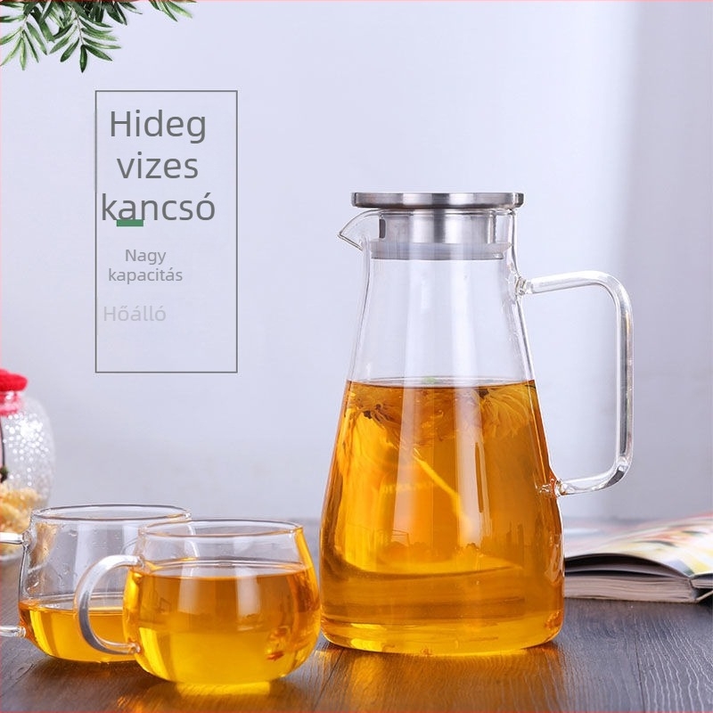 Otthoni használatra tervezett üveg kancsó, nagy kapacitású, hőálló, gyümölcsléhez és hideg vízhez, négyszögletes fogantyúval