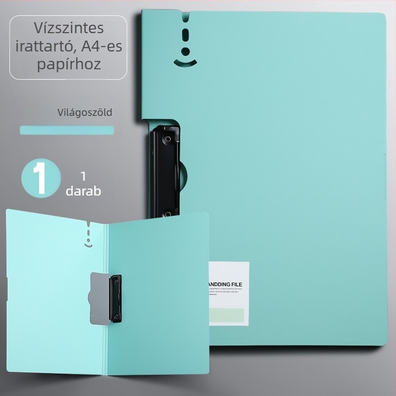 Műanyag iratgyűjtő klipszes, A4 méretű, diákoknak, vizsgadolgozatokhoz és szerződésekhez