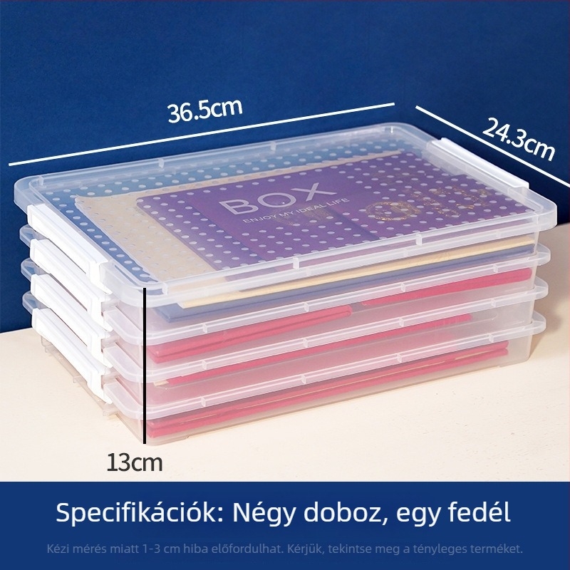 Négyzet alakú dokumentumtároló doboz, átlátszó műanyag fedéllel, zárt A4-es fájl doboz, archívum és rendszerezés, nagy kapacitás