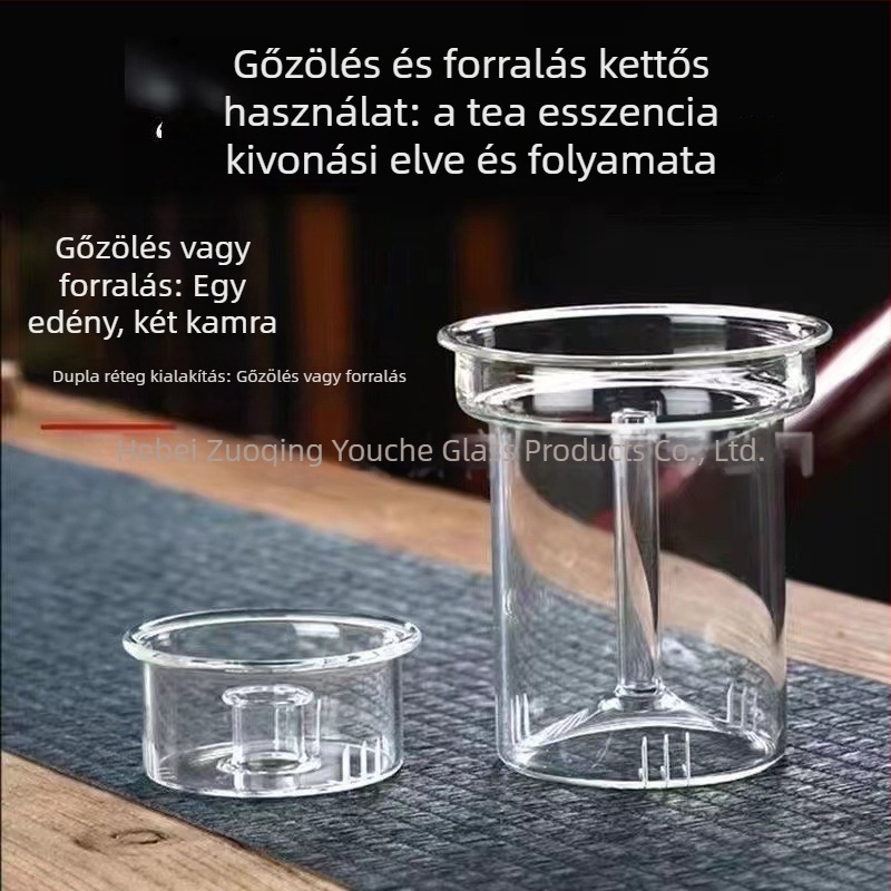 Üveg teáskanna elektromos kerámia tűzhelyhez: víz felforralása és tea készítése, beépített gőz- és főzőkamrával virágos teához