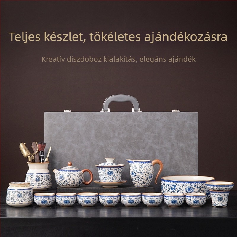 Ru-kiln teáskészlet lótusz motívummal — teljes készlet otthoni használatra, prémium Kung Fu teáskészlet ajándékdobozban időseknek és vezetőknek