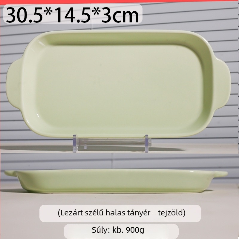 Krémszínű porcelán téglalap alakú tál dupla fogantyúval, alkalmas sütéshez, desszertekhez és harapnivalókhoz