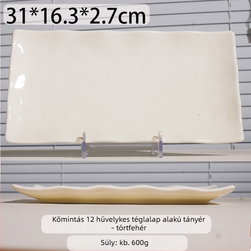 Krémszínű porcelán téglalap alakú tál dupla fogantyúval, alkalmas sütéshez, desszertekhez és harapnivalókhoz