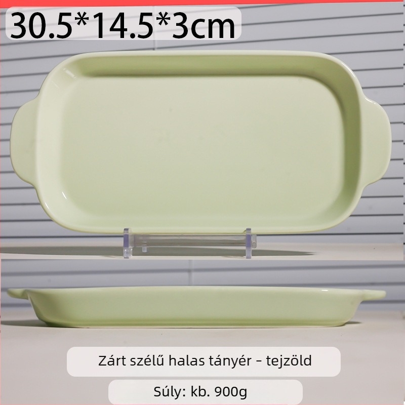 Krémszínű porcelán téglalap alakú tál dupla fogantyúval, alkalmas sütéshez, desszertekhez és harapnivalókhoz