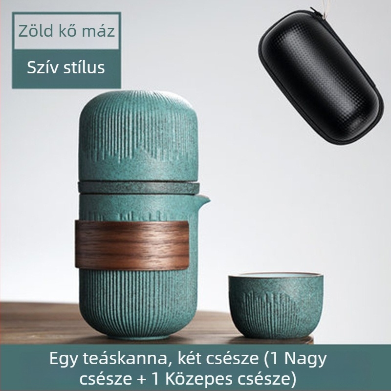 Hordozható Kung Fu teáskészlet Bluestone glazúrral, egy teáskannával és két vagy négy csészével, egyszerű stílus, hordtáska