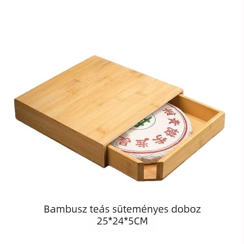 Bambusz teás doboz és tálkészlet Pu'er teához, kóstoló dobozokkal, teás tálcákkal, nyitók és teás késekkel