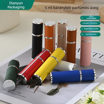 5 ml-es parfüm újratöltő üveg, hordozható utazási méret, bőr külső, pumpás szórófejes üveg, ABS ház üveggel belső
