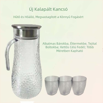 Kalapált mintázatú pöttyös hidegvíz-kanna, műanyag testtel, fedél rozsdamentes acélból, cateringhez