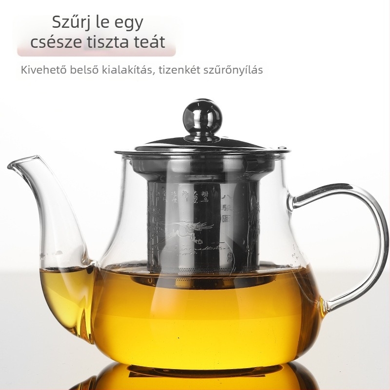 Hőálló üveg Gong Fu teáskészlet poharakkal és teáskannával – Átlátszó teáscsészék fogantyúval, otthoni és irodai használatra