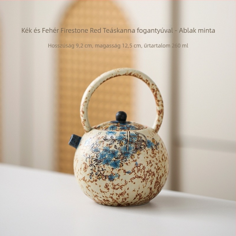 Porcelán teáskanna ívelt fogantyúval, tűzpiros bujor mintával, golyónyílásos szűrővel, Kung Fu teáskészlet, prémium otthoni használatra