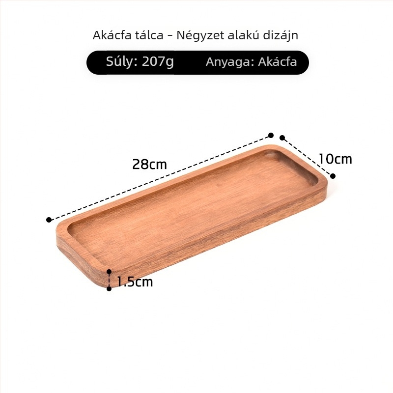 Akácfából készült teás tálca, téglalap alakú szolgáló tál teáskannával, desszerttál és aszalt gyümölcs tál