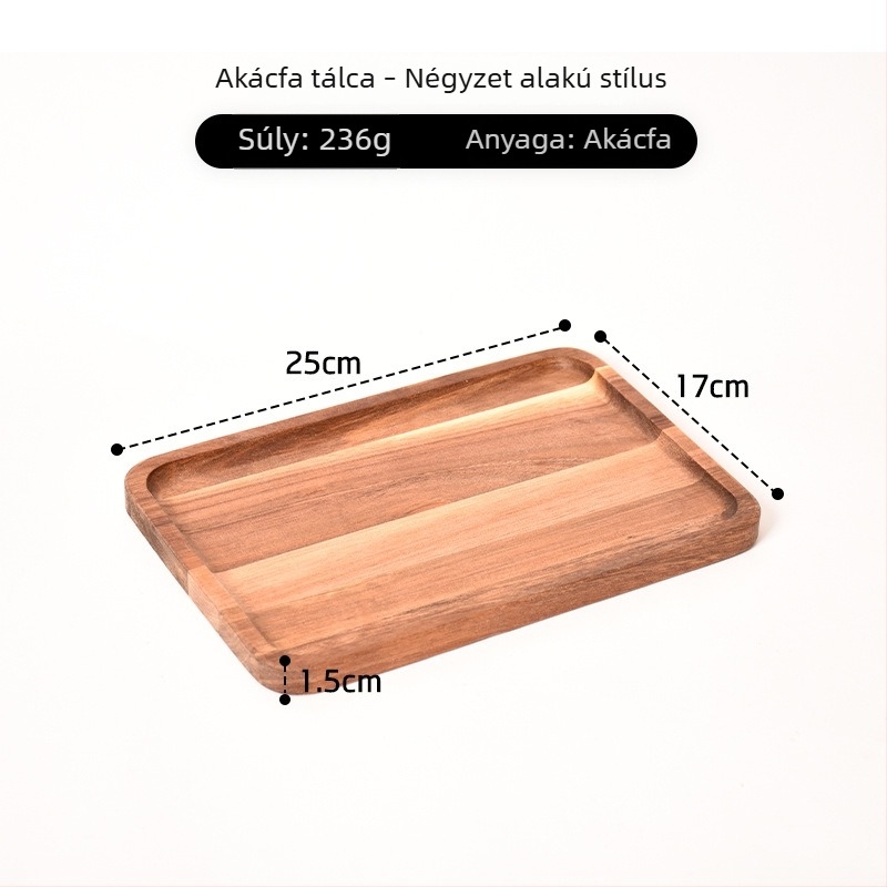 Akácfából készült teás tálca, téglalap alakú szolgáló tál teáskannával, desszerttál és aszalt gyümölcs tál