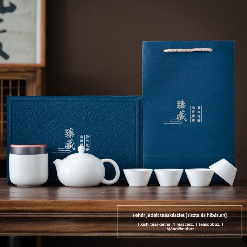 Kung-Fu teás készlet fehér porcelánból, teáskannával és csészékkel, utazási ajándékdoboza, logó testreszabás