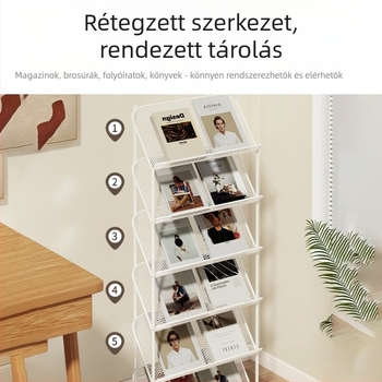 Hat szintes magazin- és brosúra bemutató állvány könyvek és újságok tárolására, irodai használatra