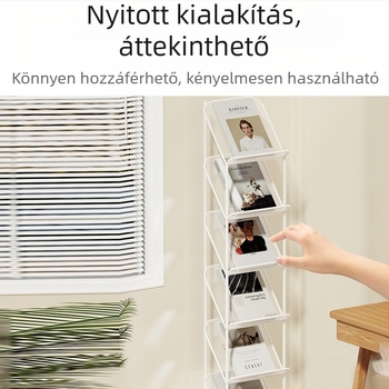 Hat szintes magazin- és brosúra bemutató állvány könyvek és újságok tárolására, irodai használatra