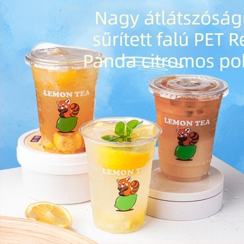 Egyszer használható átlátszó PET pohár hideg italokhoz, 600 ml, fedővel, kereskedelmi felhasználásra és standokra