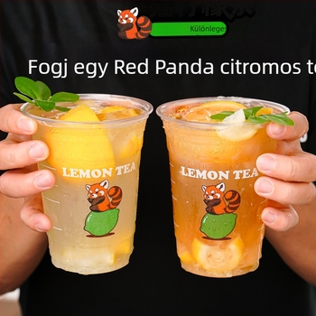 Egyszer használható átlátszó PET pohár hideg italokhoz, 600 ml, fedővel, kereskedelmi felhasználásra és standokra