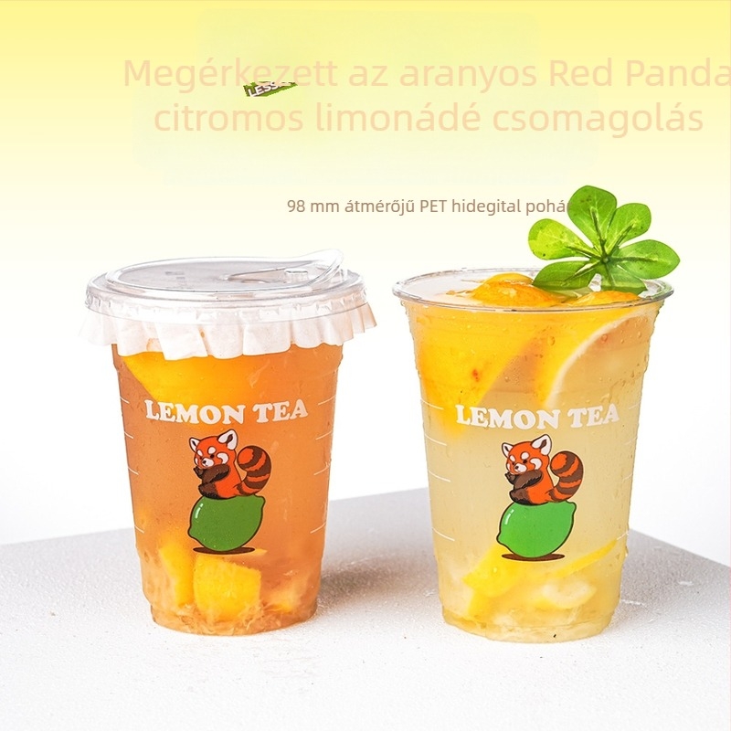 Egyszer használható átlátszó PET pohár hideg italokhoz, 600 ml, fedővel, kereskedelmi felhasználásra és standokra