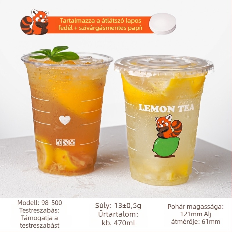Egyszer használható átlátszó PET pohár hideg italokhoz, 600 ml, fedővel, kereskedelmi felhasználásra és standokra