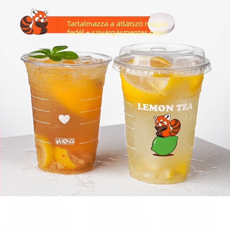 Egyszer használható átlátszó PET pohár hideg italokhoz, 600 ml, fedővel, kereskedelmi felhasználásra és standokra