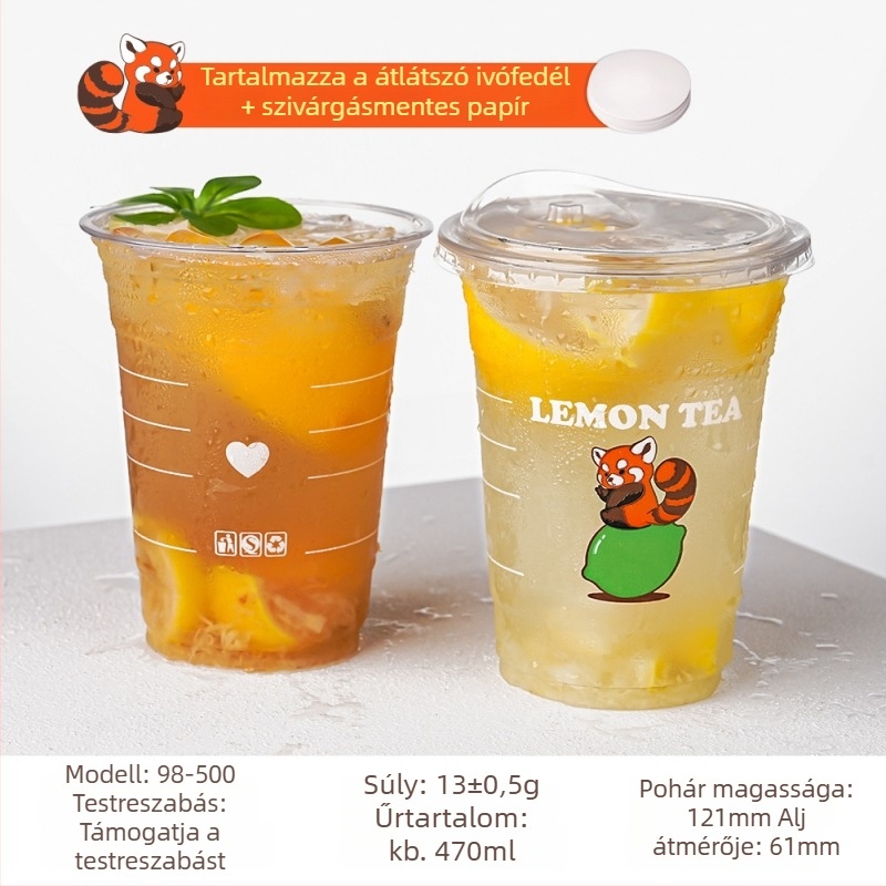 Egyszer használható átlátszó PET pohár hideg italokhoz, 600 ml, fedővel, kereskedelmi felhasználásra és standokra