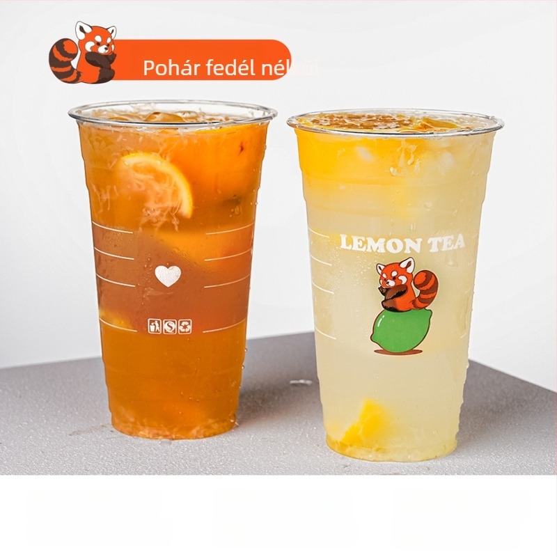 Egyszer használható átlátszó PET pohár hideg italokhoz, 600 ml, fedővel, kereskedelmi felhasználásra és standokra
