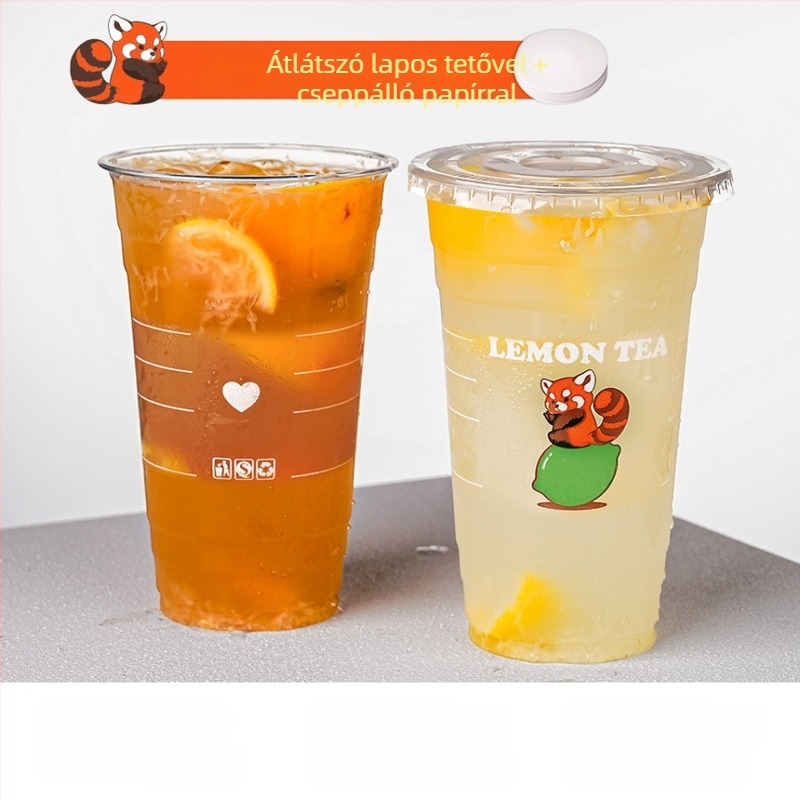 Egyszer használható átlátszó PET pohár hideg italokhoz, 600 ml, fedővel, kereskedelmi felhasználásra és standokra