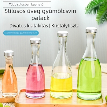 Átlátszó üveg italokhoz, ideális tej-teához és otthon készített gyümölcsborhoz; zárható üveg, kreatív dizájn.