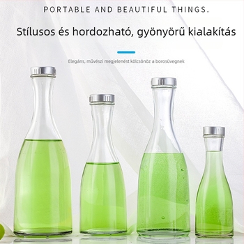 Átlátszó üveg italokhoz, ideális tej-teához és otthon készített gyümölcsborhoz; zárható üveg, kreatív dizájn.