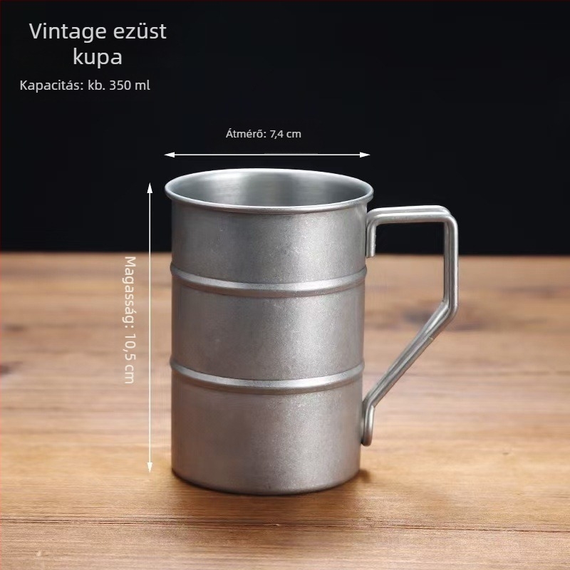 304 rozsdamentes acél sörös bögre, retro ipari stílus, 301–400 ml, kültéri kempinghez