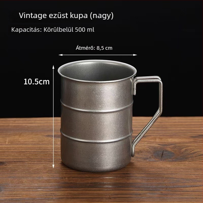 304 rozsdamentes acél sörös bögre, retro ipari stílus, 301–400 ml, kültéri kempinghez