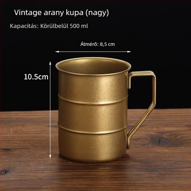 304 rozsdamentes acél sörös bögre, retro ipari stílus, 301–400 ml, kültéri kempinghez