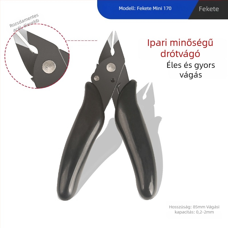 170-es modell — 5 hüvelykes mini diagonális csípőfogó DIY elektronikai használatra, króm-vanádium acélból, lágy anyagok vágására (drót, műanyag, drótháló)