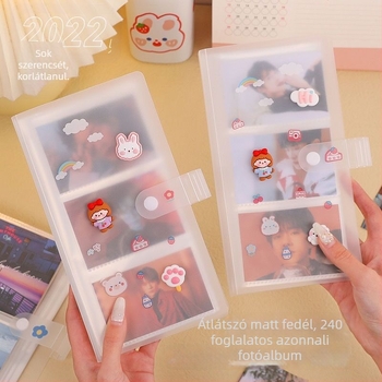 Polaroid-stílusú fotóalbum matt átlátszó borítóval, kompakt kis kártyatartó, emlékfotók gyűjteménye, csillag témájú album