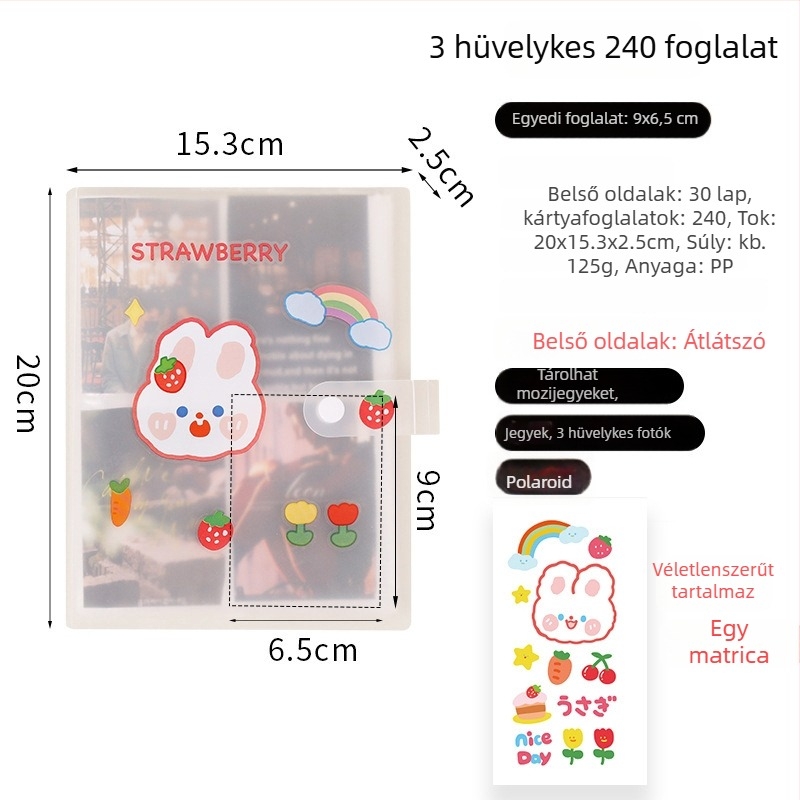 Polaroid-stílusú fotóalbum matt átlátszó borítóval, kompakt kis kártyatartó, emlékfotók gyűjteménye, csillag témájú album