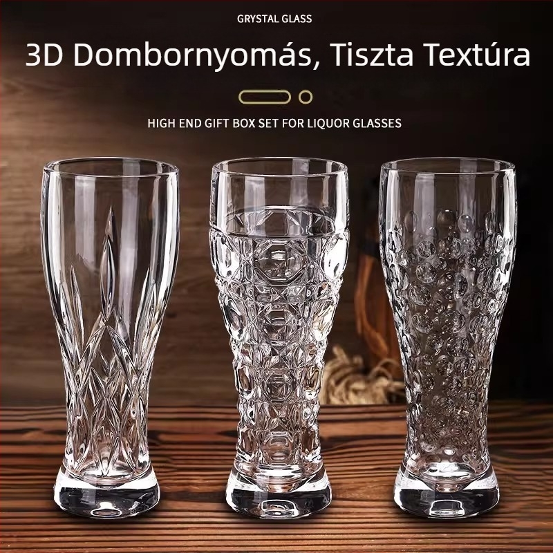 Vastagított kézműves sörös pohár kristályból, háztartási használatra, gravírozott, nagy kapacitású