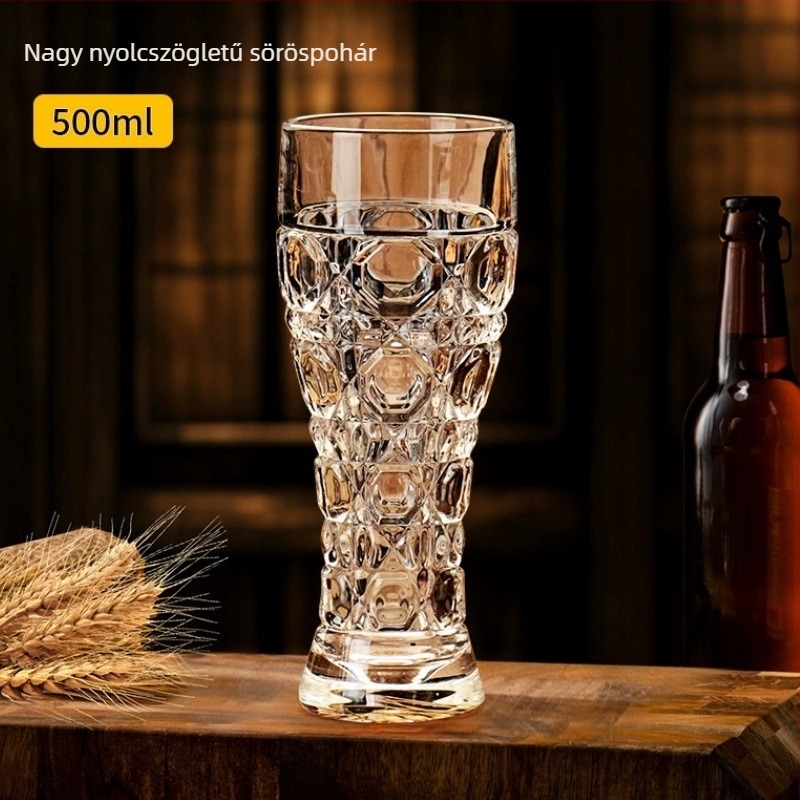 Vastagított kézműves sörös pohár kristályból, háztartási használatra, gravírozott, nagy kapacitású