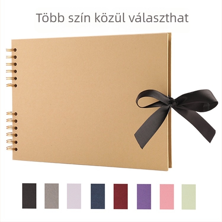 DIY spirálkötéses fotóalbum kreatív masnival, öntapadós scrapbook kártyaalbum, 40 belső oldal