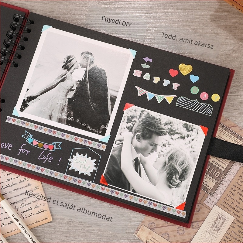 DIY spirálkötéses fotóalbum kreatív masnival, öntapadós scrapbook kártyaalbum, 40 belső oldal