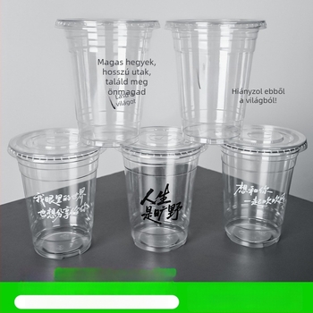Egyszer használatos PET pohár tejes teához és kávéhoz, átlátszó, 98 mm átmérő, 401–500 ml