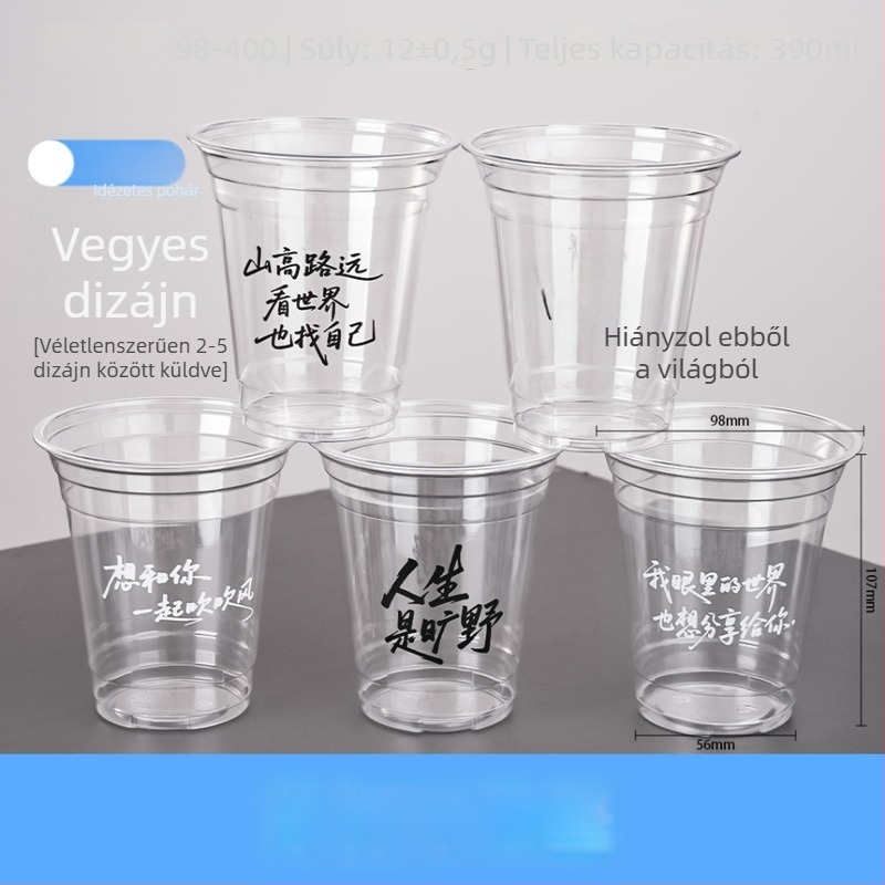 Egyszer használatos PET pohár tejes teához és kávéhoz, átlátszó, 98 mm átmérő, 401–500 ml