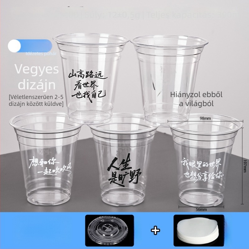 Egyszer használatos PET pohár tejes teához és kávéhoz, átlátszó, 98 mm átmérő, 401–500 ml