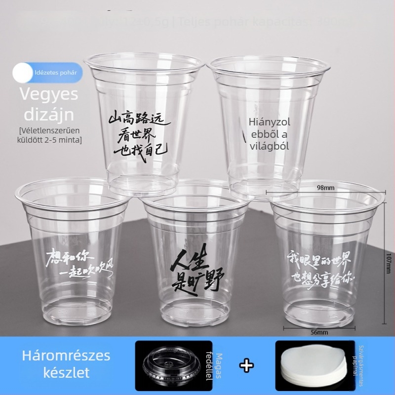 Egyszer használatos PET pohár tejes teához és kávéhoz, átlátszó, 98 mm átmérő, 401–500 ml