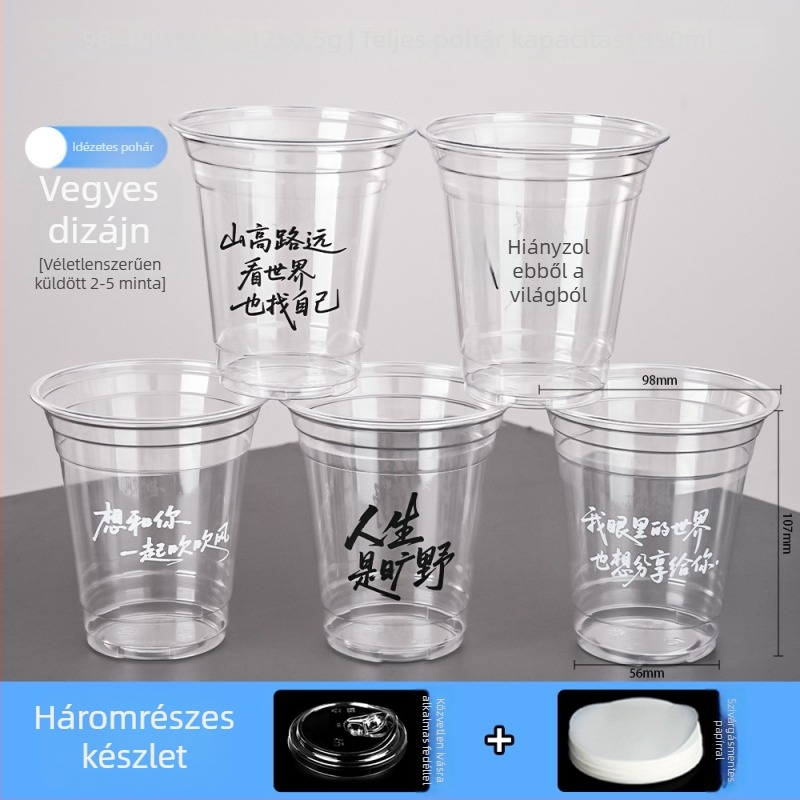 Egyszer használatos PET pohár tejes teához és kávéhoz, átlátszó, 98 mm átmérő, 401–500 ml