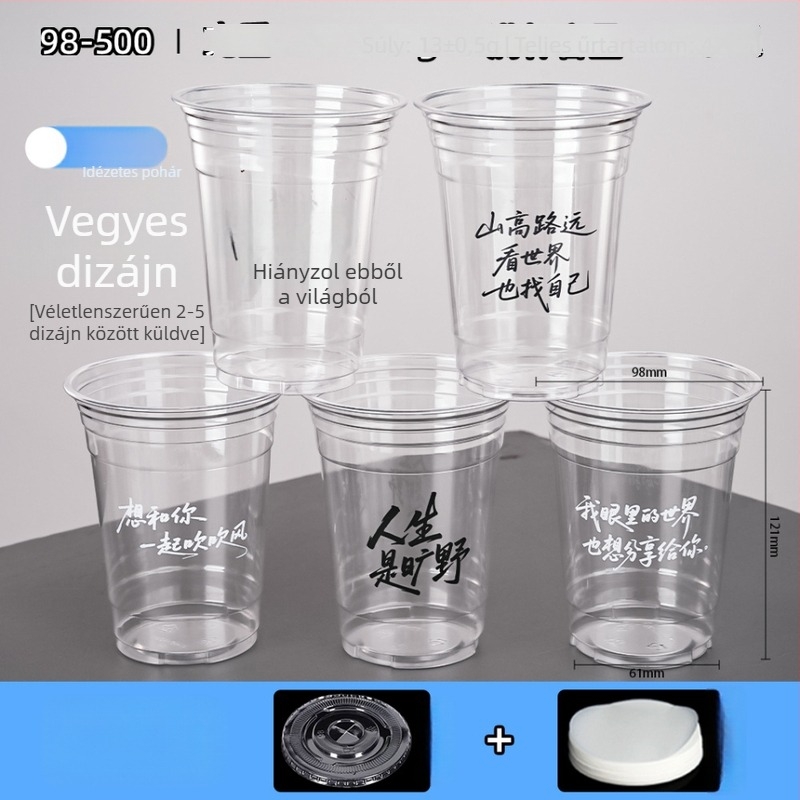 Egyszer használatos PET pohár tejes teához és kávéhoz, átlátszó, 98 mm átmérő, 401–500 ml