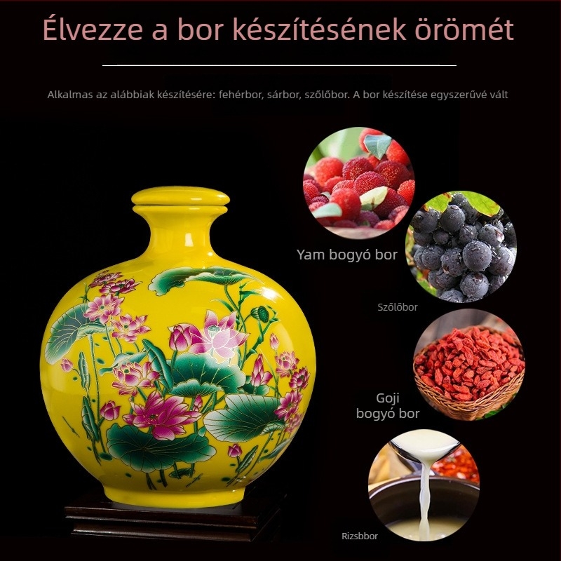 Virág- és madármotívummal díszített kerámiás boros edény, ajándékdobozban, zárható fedéllel